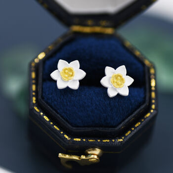 Sterling Silver Daffodil Flower Stud Earrings, 6 of 12
