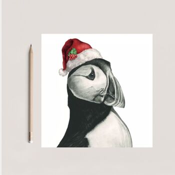 Vela The Puffin Festive Red Hat Christmas Card, 2 of 5