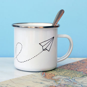 Let's Escape Paper Plane Enamel Mug, 2 of 4