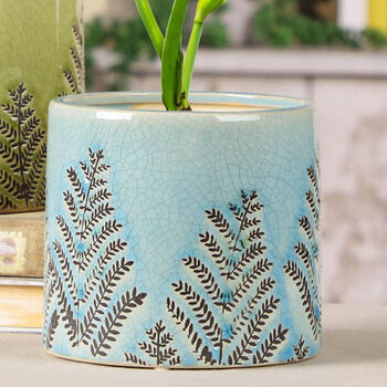 Leaf Patterned Blue Ceramic Plant Pot, 7 of 10