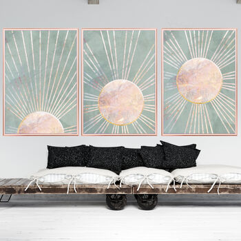 Custom Colour Set Of Three Bohemian Sun Wall Art Prints, 3 of 7