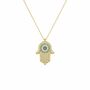 Hamsa Hand Evil Eye Necklace Plated Sterling Silver, thumbnail 2 of 4