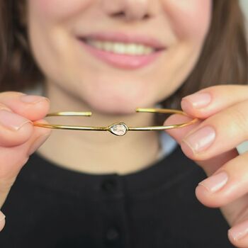 18ct Gold Plated White Topaz April Birthstone Bangle, 2 of 5