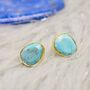 Blue Turquoise Gold Stud Earrings, thumbnail 1 of 9