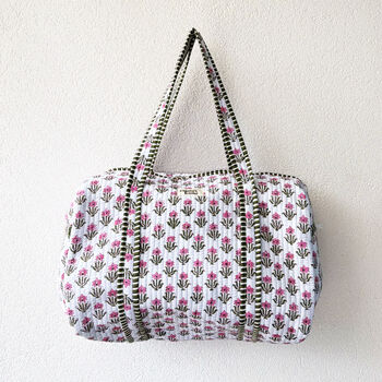 Quilted Cotton Pink Flower Print Duffle Bag, 2 of 5