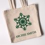 Personalised Tote Bag, Snowflake And Christmas Design, thumbnail 1 of 2
