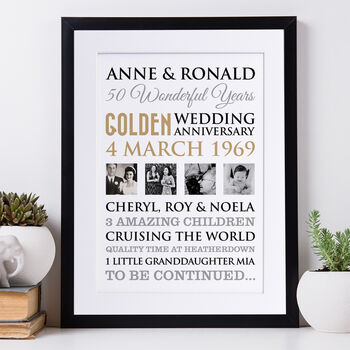 Personalised Golden Wedding Photo Anniversary Art, 9 of 9