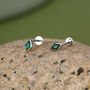 Sterling Silver Emerald Green Cz Rhombus 16 G Flat Back Labret Earrings, thumbnail 6 of 11
