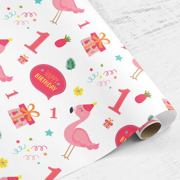 Flamingo 1st Birthday Wrapping Paper, 3 of 3