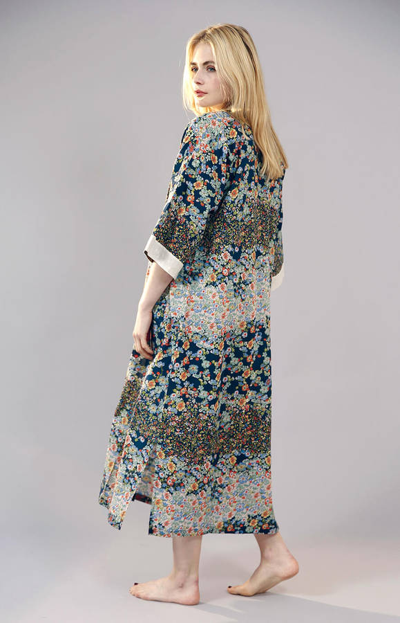 Cotton Floral Printed Long Kimono Dress, Summer Duster Jacket, Bathroom Robe,  Dressing Gowm