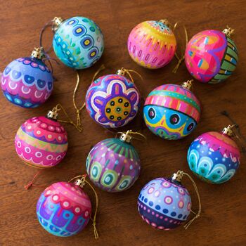 Hand Painted Patterned Baubles Set Of Three, 3 of 4