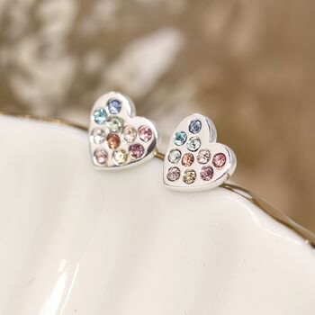 Sterling Silver Rainbow Heart Stud Earrings, 3 of 7