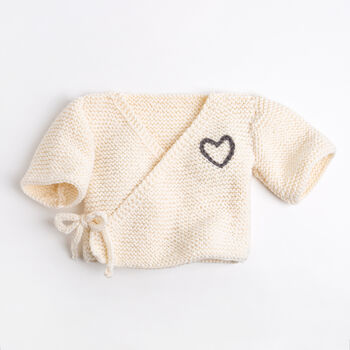 Embroidered Baby Ballet Cardigan Knitting Kit Natural Cream And Granite, 2 of 9