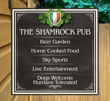 Shamrock Inn Personalised Home Pub Sign Man Cave Sign, 4 of 9