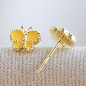 Enamel Butterfly Stud Earrings In Gold Plating, 7 of 7