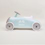 Personalised Little Racer Flag Blue Ride On Toy, thumbnail 2 of 2