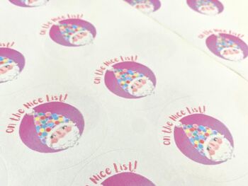 Pink Santa 'On The Nice List' Stickers, 3 of 5