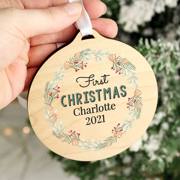 Personalised Wreath Round Wooden Decoration, 2 of 4