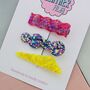 Pink, Blue And Yellow Glitter Assorted Resin Hair Clips, thumbnail 3 of 4