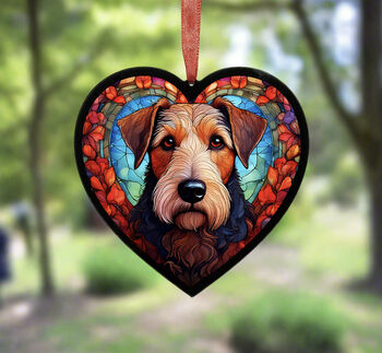 Airedale Terrier Stained Glass Effect Heart Suncatcher, 5 of 6