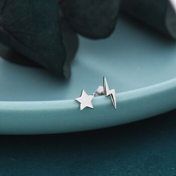 Mismatched Star And Lightning Bolt Stud Earrings, 3 of 11