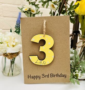Personalised 3rd Third Birthday Card Wooden Three Gift, 2 of 6