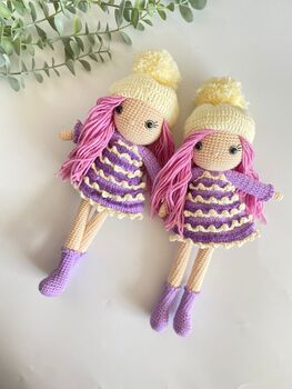 Handmade Pink Hair Crochet Doll With A Hat, 12 of 12