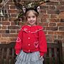 Valentines Hand Embroidered 'Hearts' Cardigan Baby And Toddler, thumbnail 3 of 7