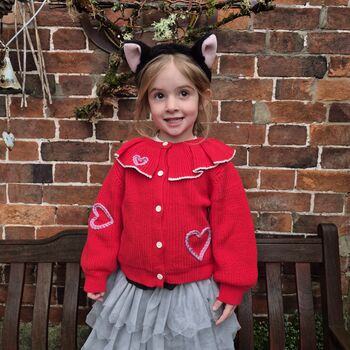 Valentines Hand Embroidered 'Hearts' Cardigan Baby And Toddler, 3 of 7