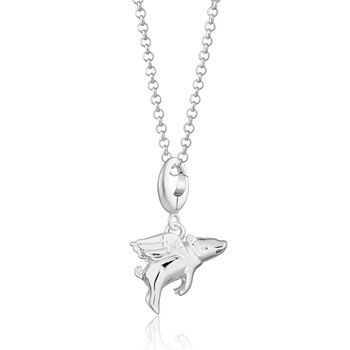 Sterling Silver Flying Pig Charm Necklace, 2 of 6