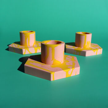 Pink And Yellow Geometric Candlestick Holder, 7 of 7