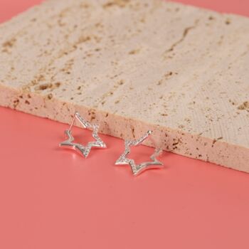 Sterling Silver Sparkly Star Huggie Hoop Earrings, 5 of 9