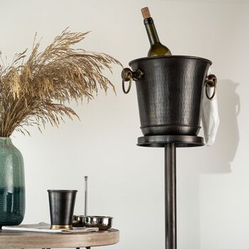 Hand‑Hammered Copper Ice Bucket And Stand Set, 6 of 9