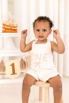 Baby's First Birthday 'One' Knitted Frill And Bow Detail Romper, 3 of 7