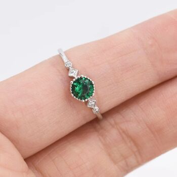 Vintage Inspired Emerald Ring In Sterling Silver, 3 of 11