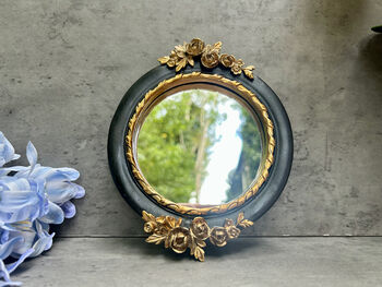 16cm Black And Gold Decorative Wall Mirror – Floral Motif, 3 of 12