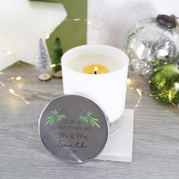 First Christmas As Mr And Mrs Scented Candle With Lid, 7 of 10