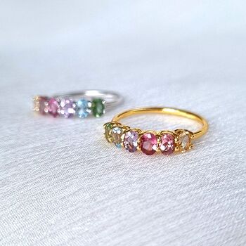 Rainbow Multicoloured Gemstone Half Eternity Ring, 9 of 12