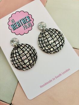Disco Ball Glitter Statement Earrings / Sparkly Mirror Ball Gift / Festival Statement Jewellery / New Year's Eve Jewellery, 5 of 6