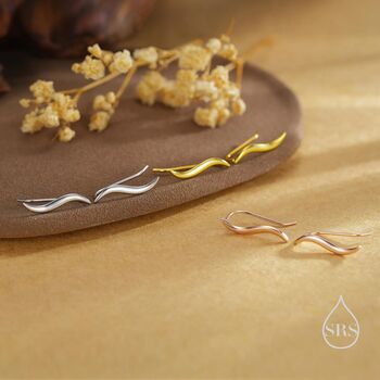Sterling Silver Minimalist Wave Crawler Earrings, 2 of 12