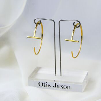 Gold Plated Minimalist Bar Hoop Earrings, 3 of 8