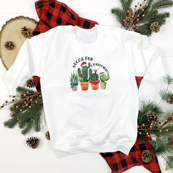 White Christmas Jumper With ‘Succa For Christmas’ Succulent Design, 2 of 5