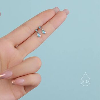 Tiny Opal Dangle Stud Earrings In Sterling Silver, 6 of 10