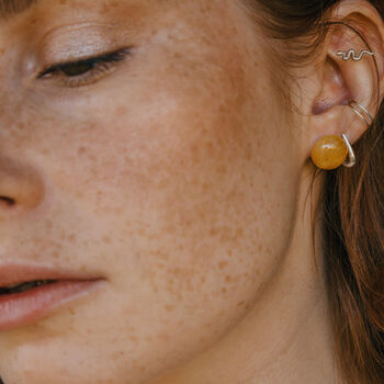 Silver Circle Stud Earrings With Yellow Jade, 2 of 4