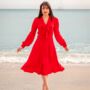 Eva Dress In Lipstick Red Vintage 1940s Style, thumbnail 2 of 2