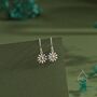 Aster Flower Drop Hook Earrings In Sterling Silver, thumbnail 3 of 10