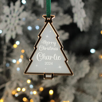 Personalised Merry Christmas Tree 3D Frost And Mirror Acrylic Decoration, 2 of 5