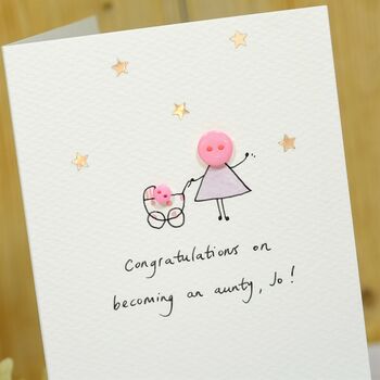 Personalised 'Button Pram' Handmade New Baby Card, 6 of 10