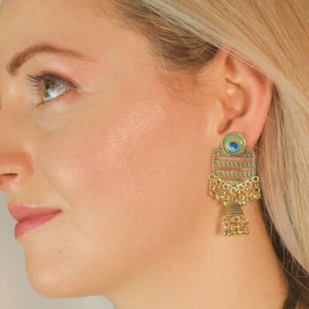 Peacock Indian Boho Asian Jhumka Earring, 2 of 3