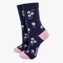 Women's Bamboo Socks Ditsy Floral Navy Blue, thumbnail 1 of 4